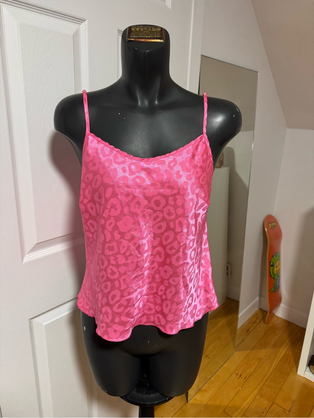 Pink Leopard Satin Cami Tank Top